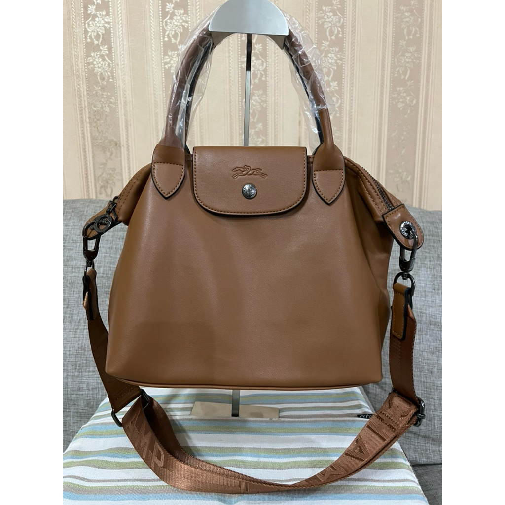 LC Cuir Top Handle Bag with Long Strap (BROWN)