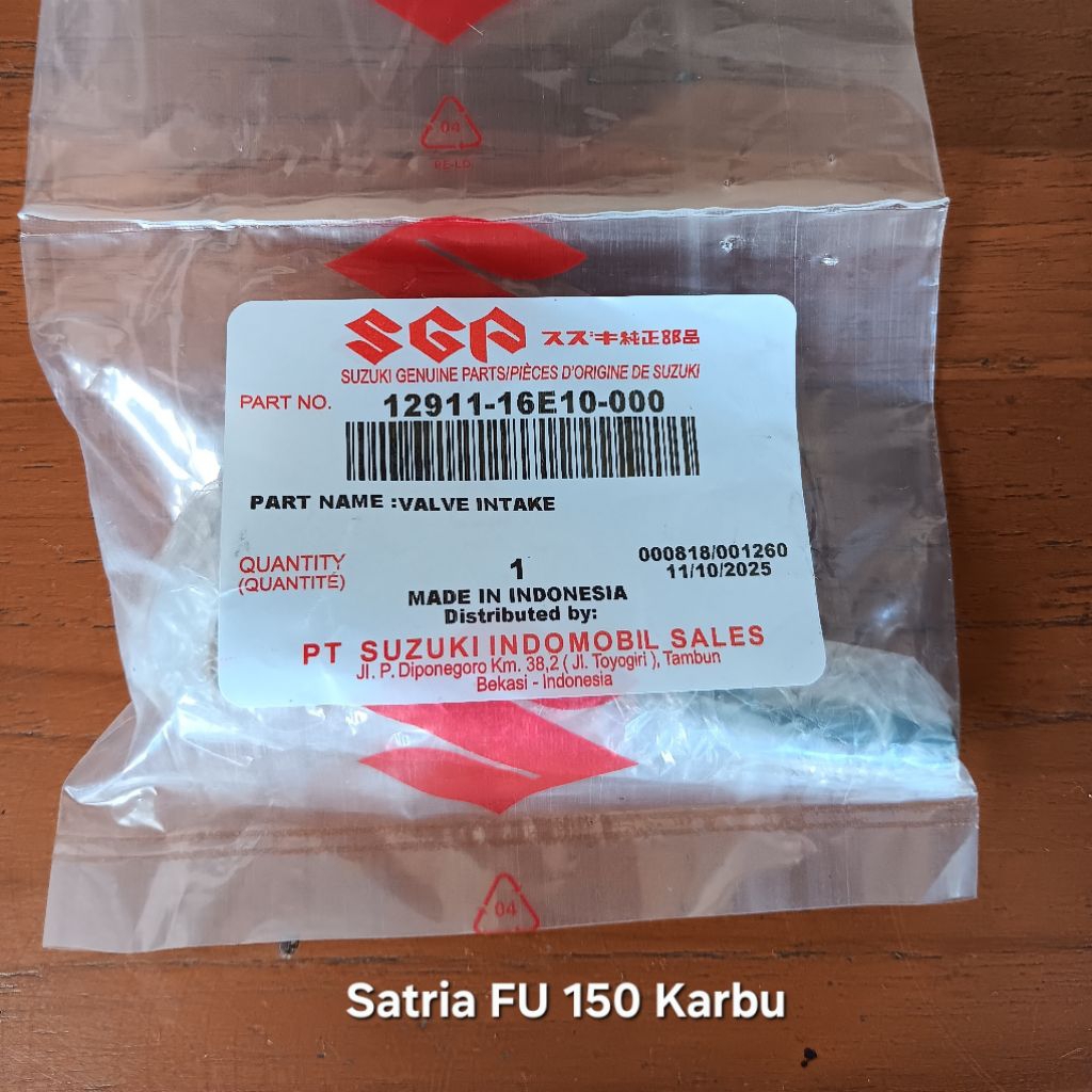 Kelep Masuk VALVE INTAKE Suzuki Satria FU 150 Karbu Original SGP 12911-16E10-000