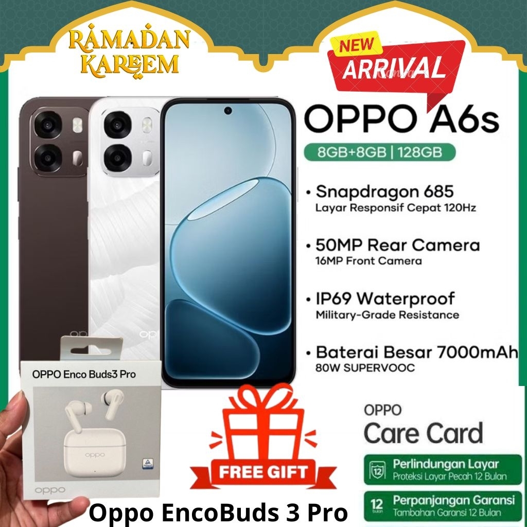 NEW OPPO A6S 8/128 8/256 RAM 8+8 ROM 128|256GB SNAPDRAGON G685 BATERAI 7000mAH 80W SUPERVOOC GARANSI
