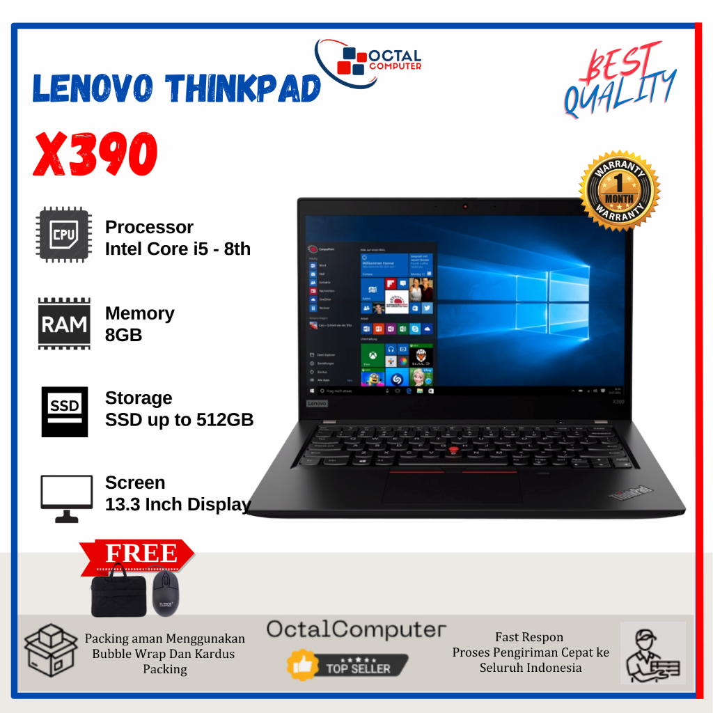 Laptop Lenovo x390 Core i5 / SSD - Mulus Second Bergaransi