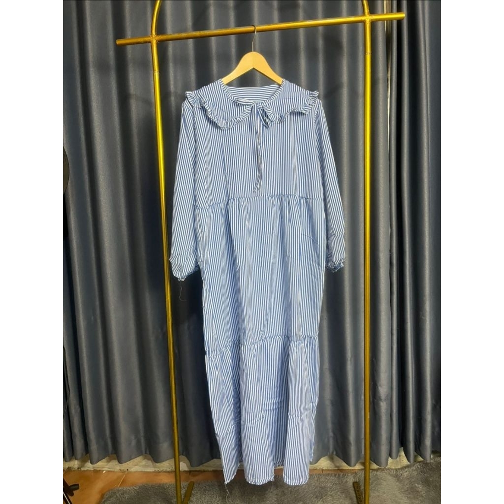 Dress Katun Salur Pita Leher