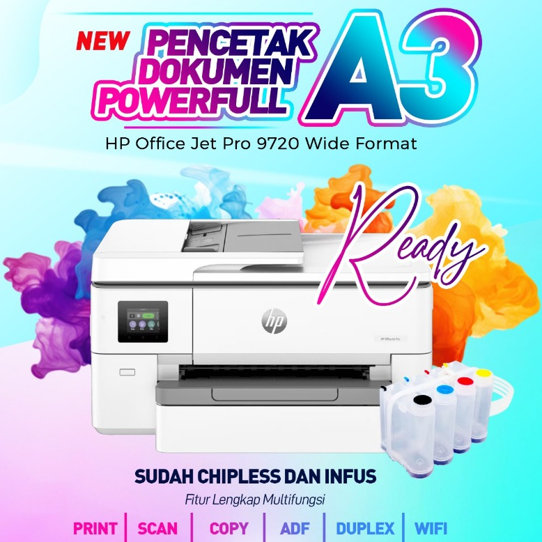 Printer HP Officejet Pro 9720 Print A3 Scan Copy Folio Penerus tipe HP Officejet 7720