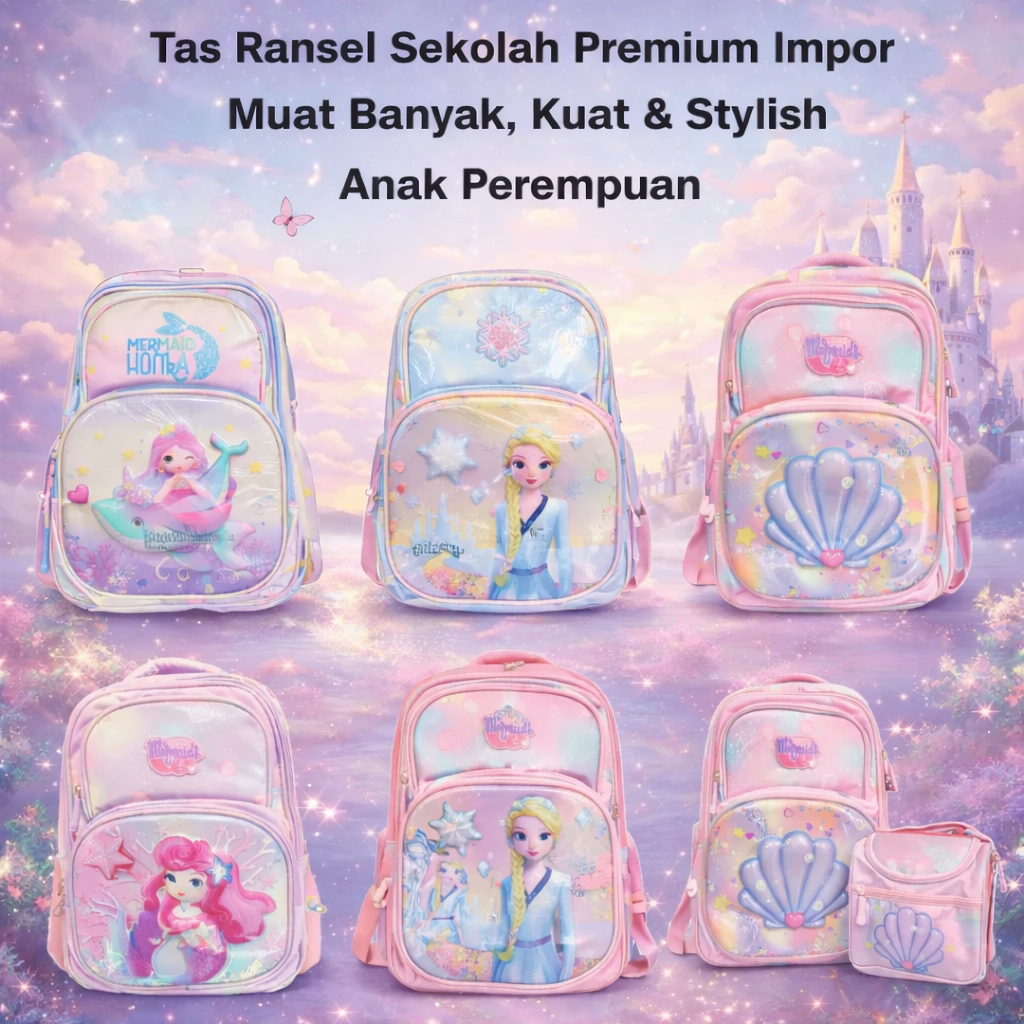 (IMPORT) Tas Ransel Sekolah TK/SD Premium Impor Muat Banyak, Kuat & Stylish untuk Anak Perempuan #3 
