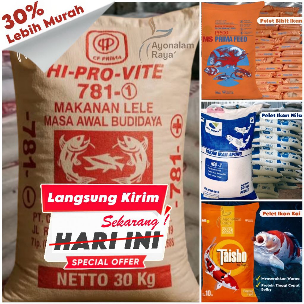 Pakan Pelet Ikan Lele Nila Mas 1 Sak Karung 10 20 30 Kg Protein Tinggi Cepat Besar