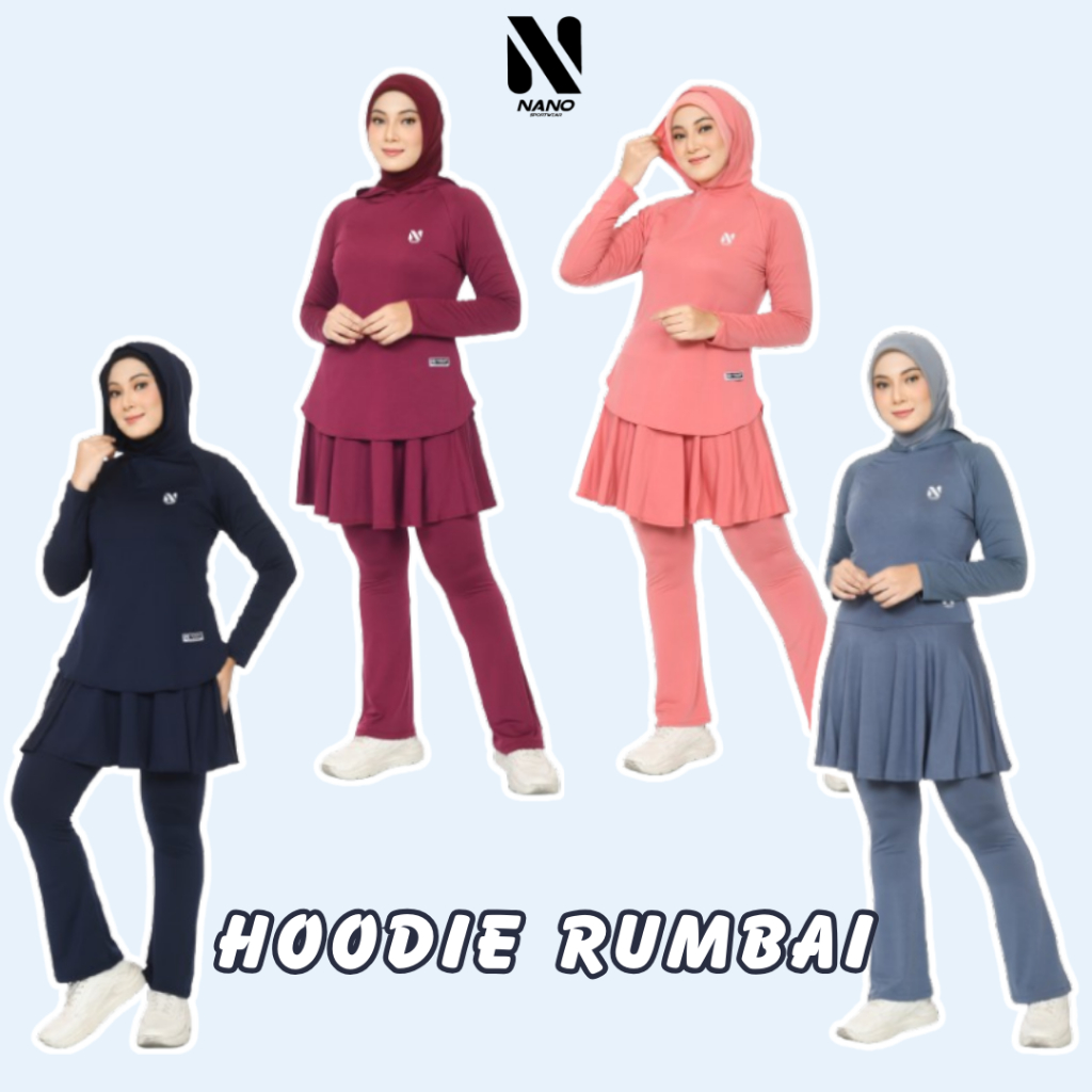 NANO SPORT - BAJU SENAM MUSLIM - ONE SET HOODIE RUMBAI - BAJU SENAM WANITA - BAJU PADEL