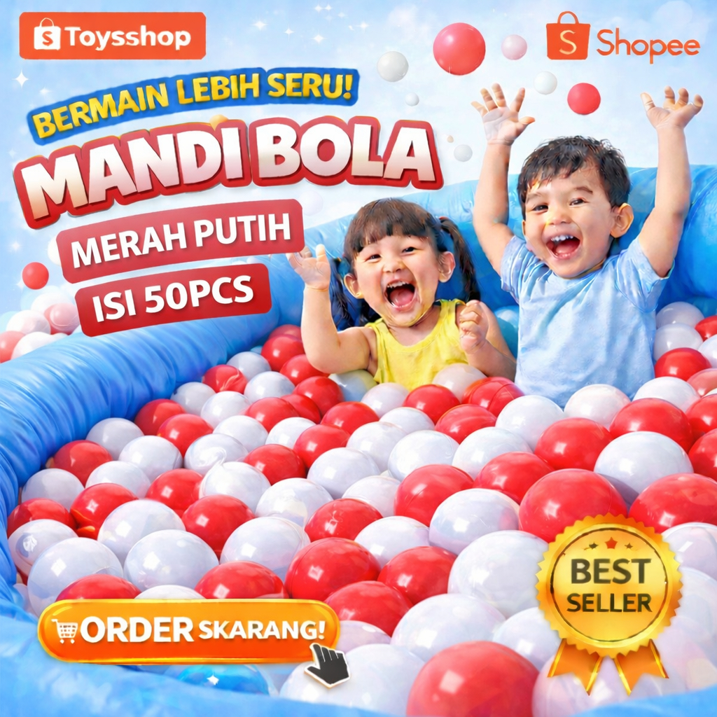 AQUATIC MANDI BOLA MERAH PUTIH 50pcs - mainan anak anak mandi bola premium aquatic - bola aquatic te