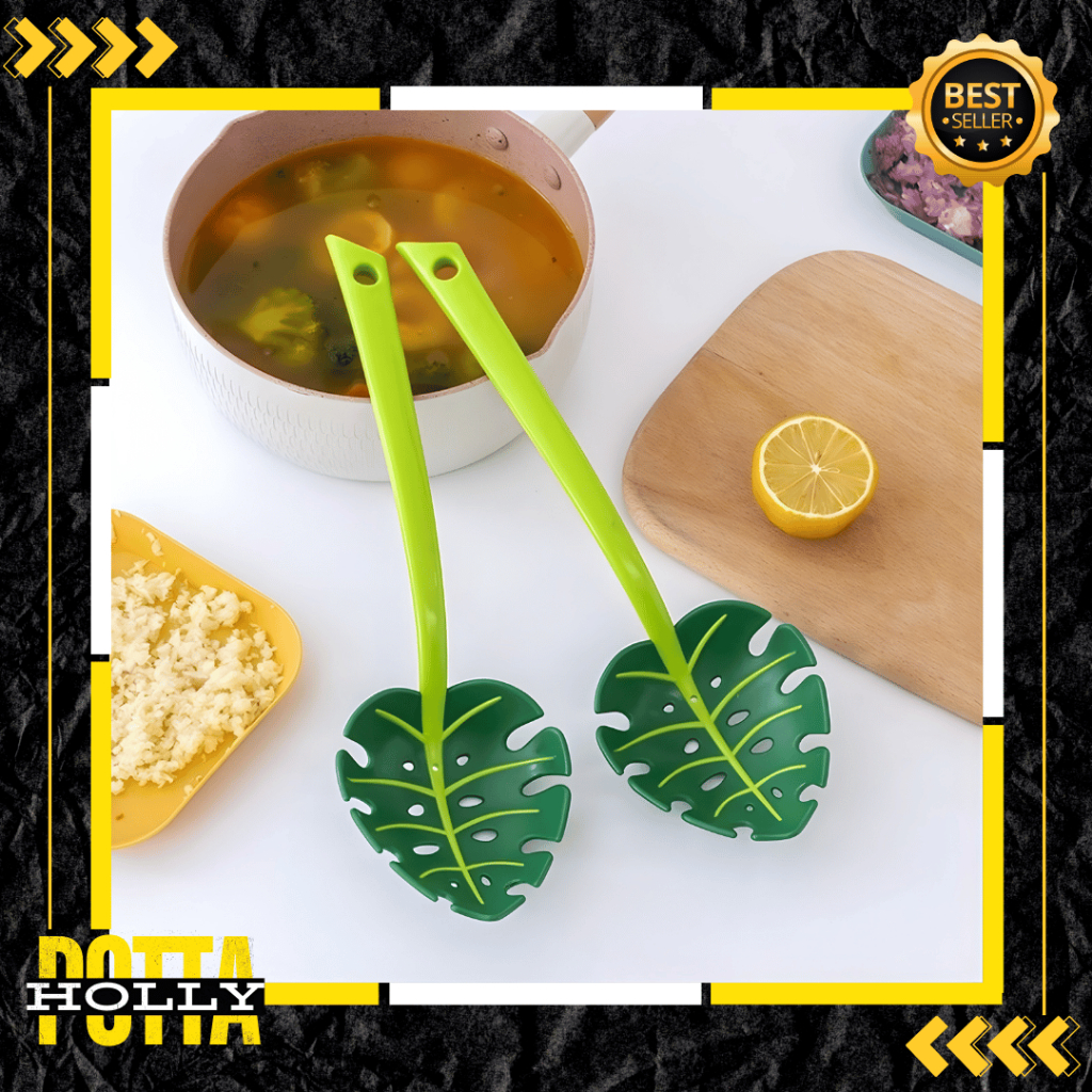 POTTAHOLLY | Sendok Saringan Bentuk Daun Hijau / Sendok Saringan Mie / Spaghetti Multifungsi Dengan 