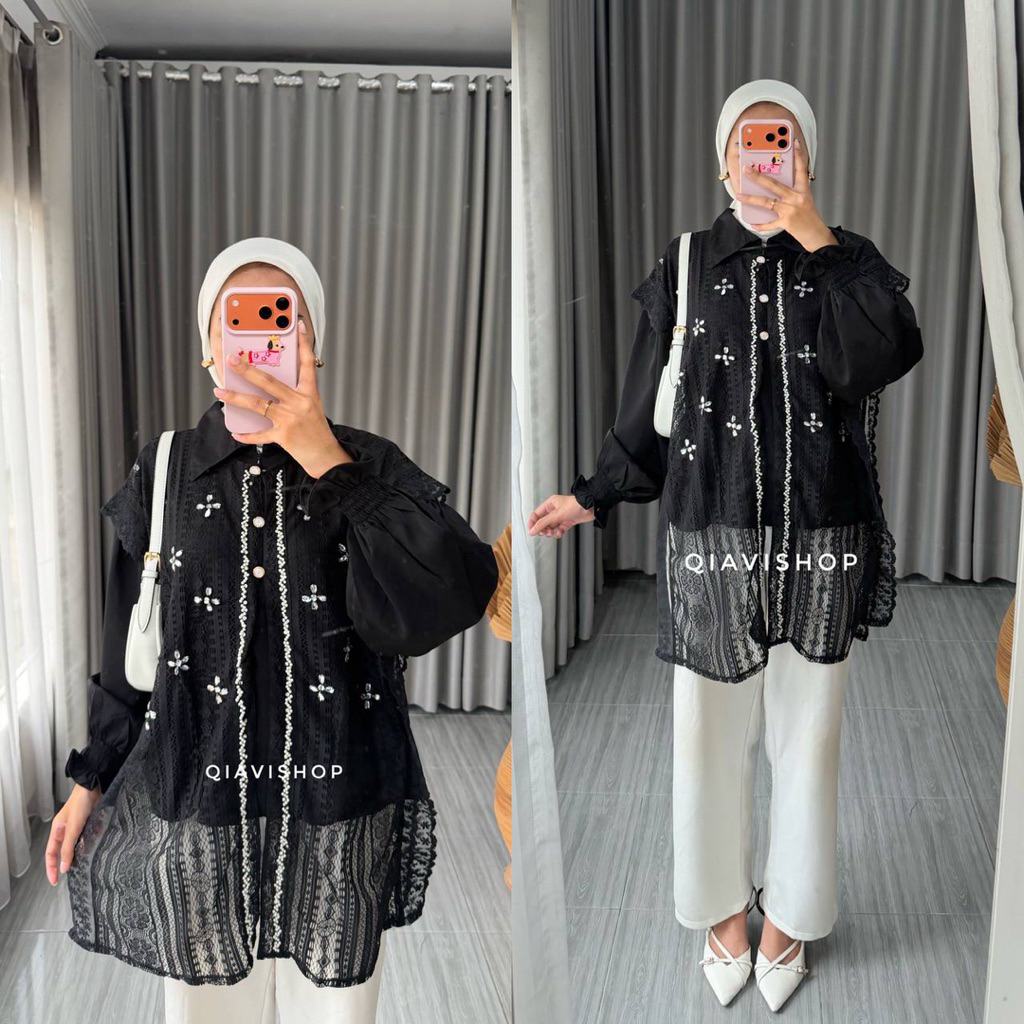 Aulia Fatima Tunik / Najwa Aca Salma Tunic Terbaru Wanita / Tunik Tencel Bordir / Baju Tunik Lebaran