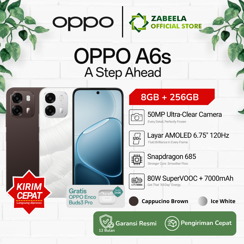 Oppo A6s 8/128GB 8/256GB 6.75" 120Hz Snapdragon 685, NFC HP Oppo Terbaru 2026 Garansi Resmi