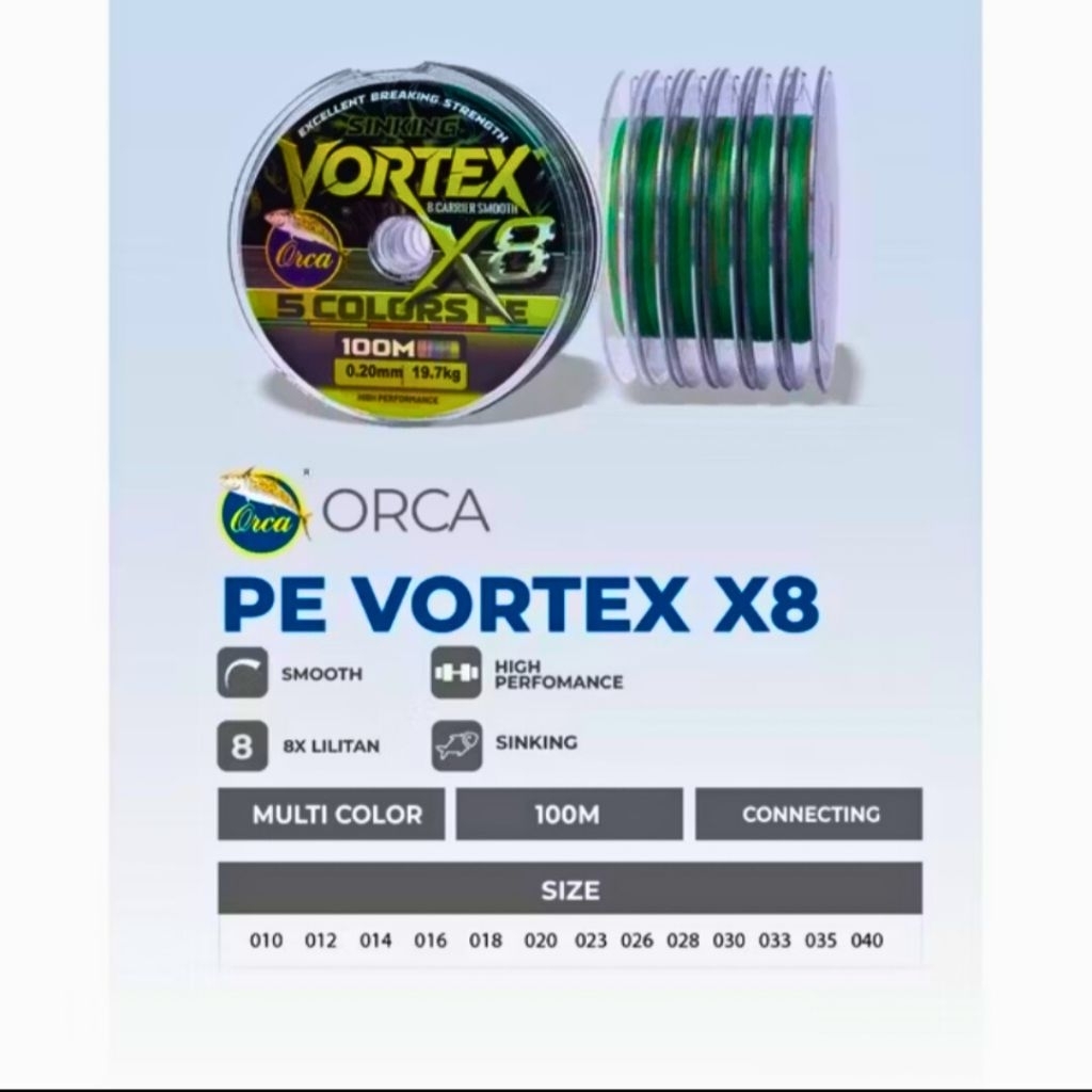 Senar PE Orca Vortex x8 Multicolour 100mt Sinking