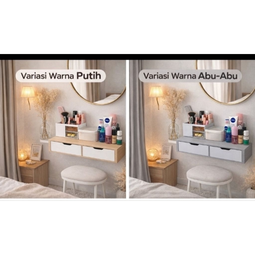 Meja Rias Dinding Minimalis Laci 2 [Meja Makeup Gantung aesthetic] Rak Kosmetik Skincare