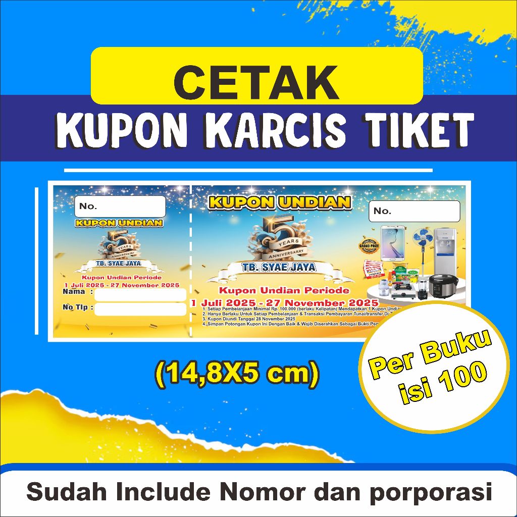 Cetak Kupon Toko, Karcis Parkir, Kupon Jalan sehat ,Tlket Wisata,Kupon Hadiah custom