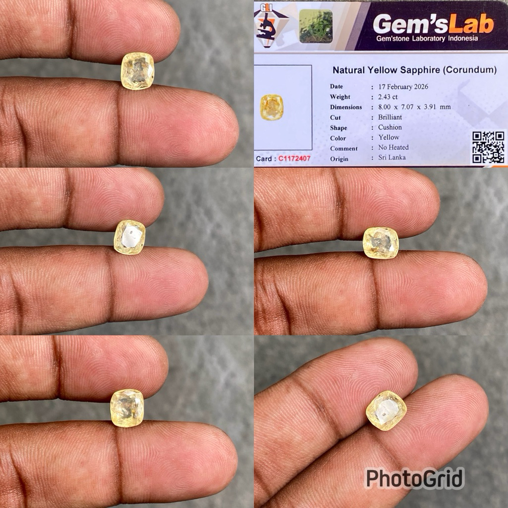 natural Yellow Sapphire Ceylon Srilanka batu Yellow safir Selon srilangka ada minus cacat CT 2.43 Di