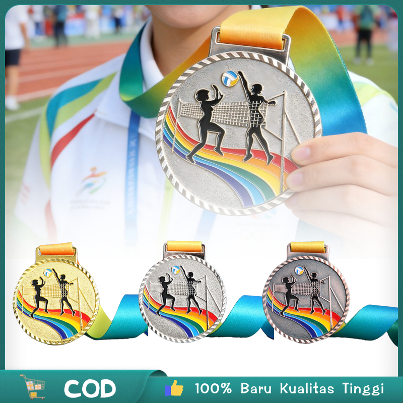 Piala Medali Volleyball 7cm Tebal Metal Perlombaan Olahraga Voli Bola Free Pita Leher Hadiah Juara