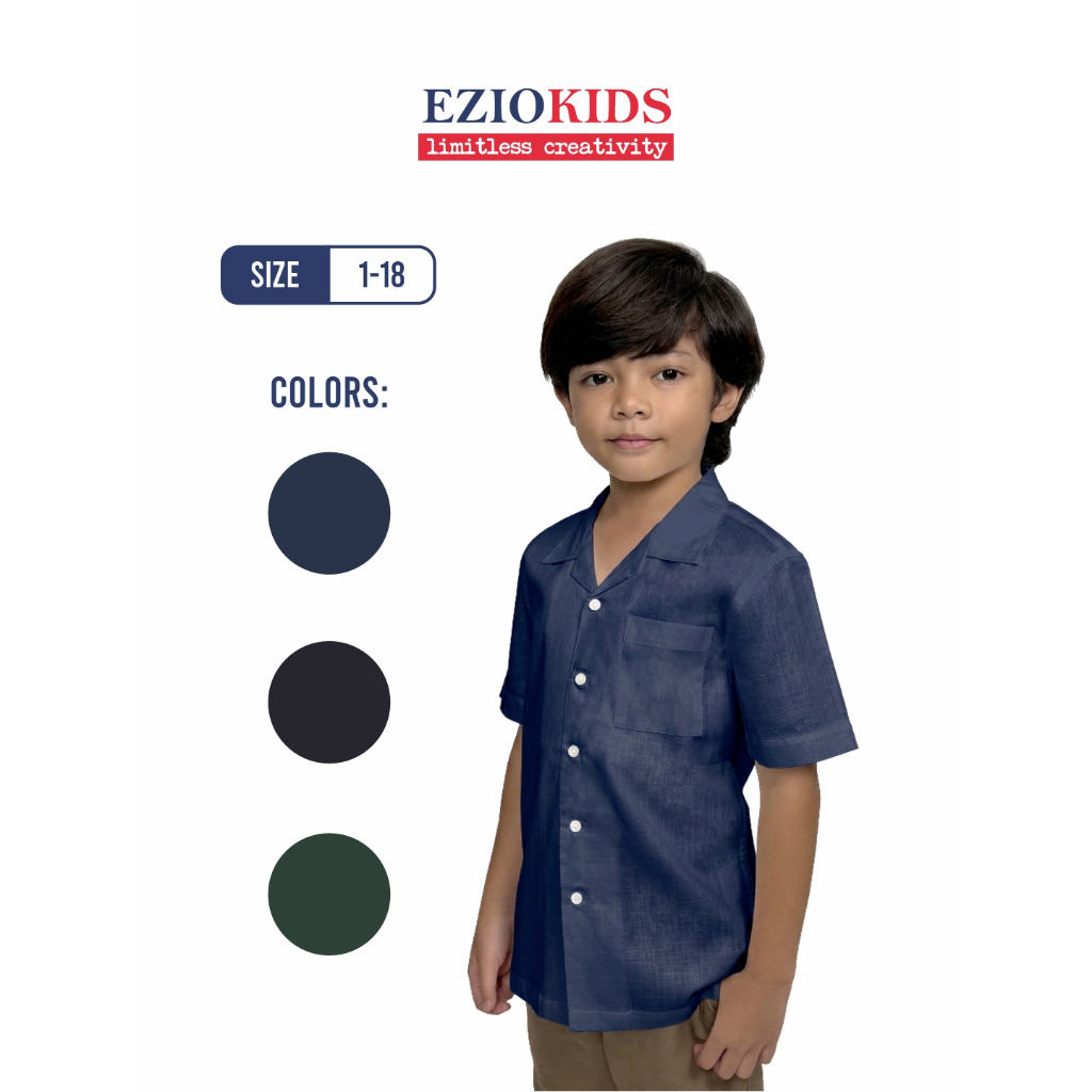 Ezio Kids Kemeja Anak Kerah Terbuka Lengan Pendek - Hitam
