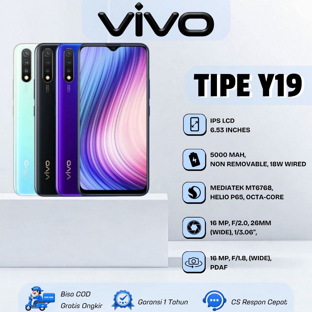 (REAL STOK) HP VIVO Y19 RAM 8/256GB 4G Smartphone Fullset Garansi 1 Tahun