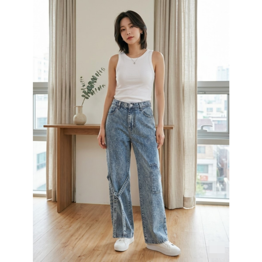 Celana Kulot Denim Wanita Highwaist Premium