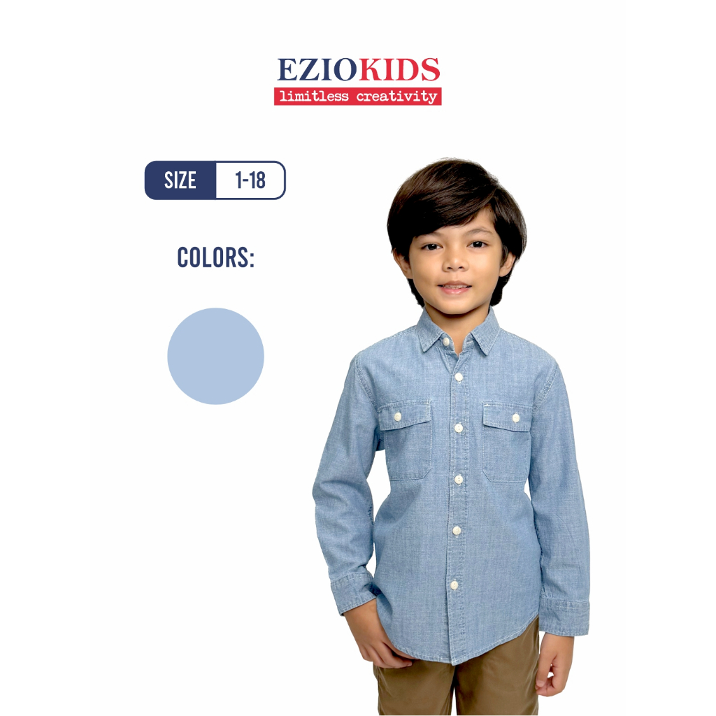 Ezio Kids Kemeja Anak Denim Dua Kantong Lengan Panjang