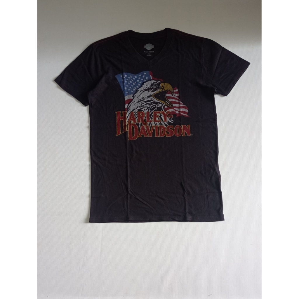 Kaos Harley Davidson Made In USA Rare American Flag Eagle Size S Vintage Second Brand Harley Davidso