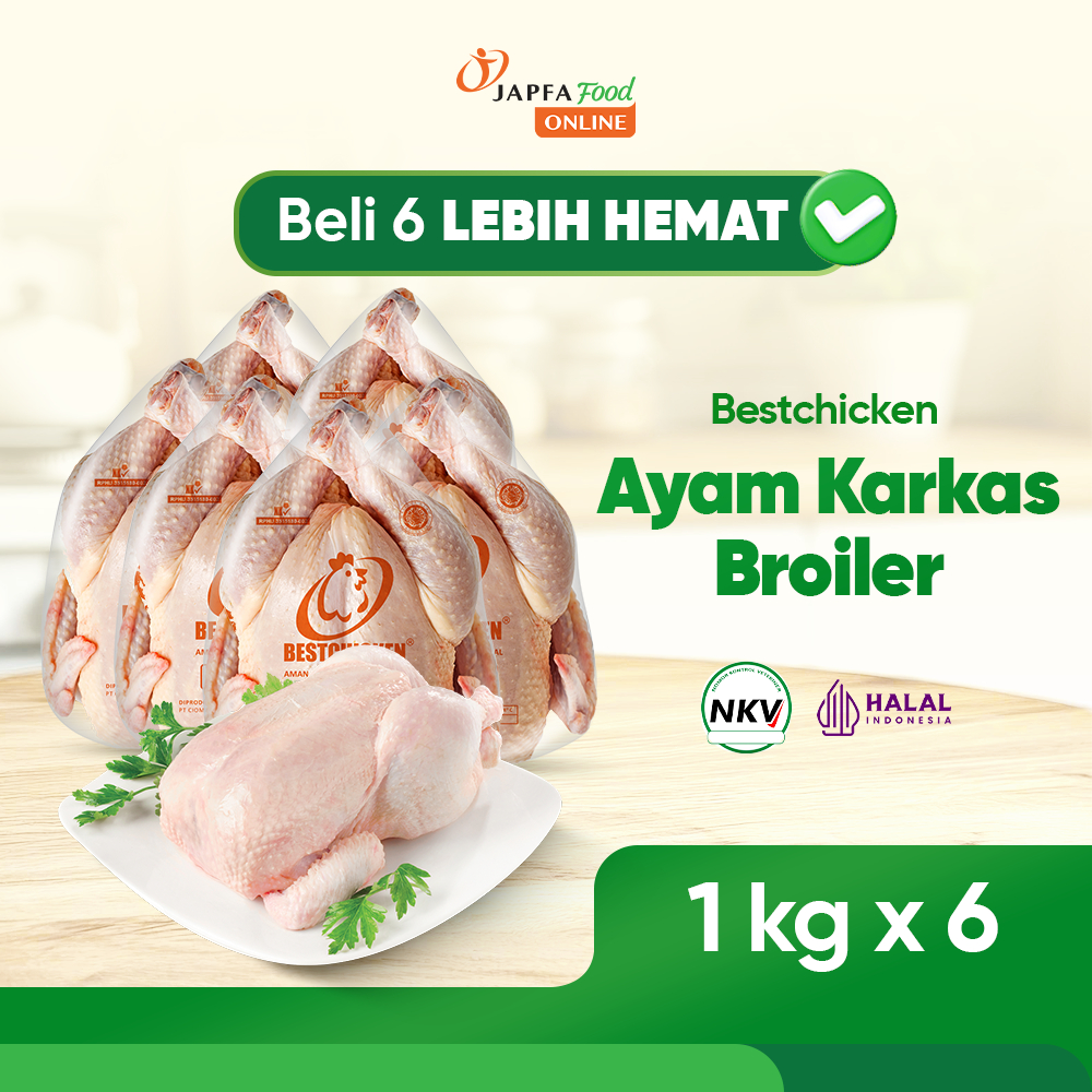 Bestchicken Bundling Hemat Ayam Karkas Broiler / Ayam Utuh Japfa Food 1000 gram / 1.0 kg- Isi 6 pack