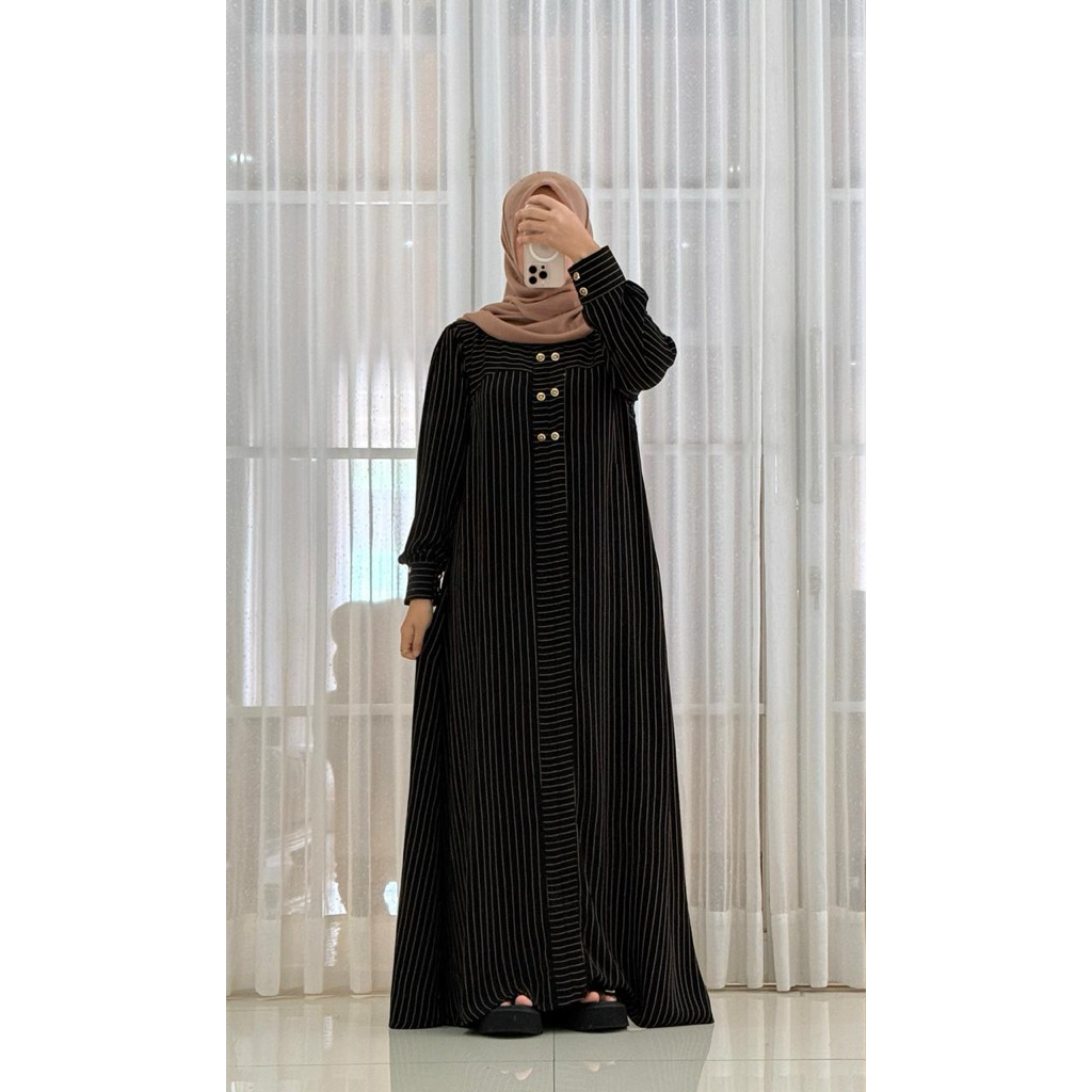 NADHEEFA STORE // DRESS HITAM JETBLACK SALUR