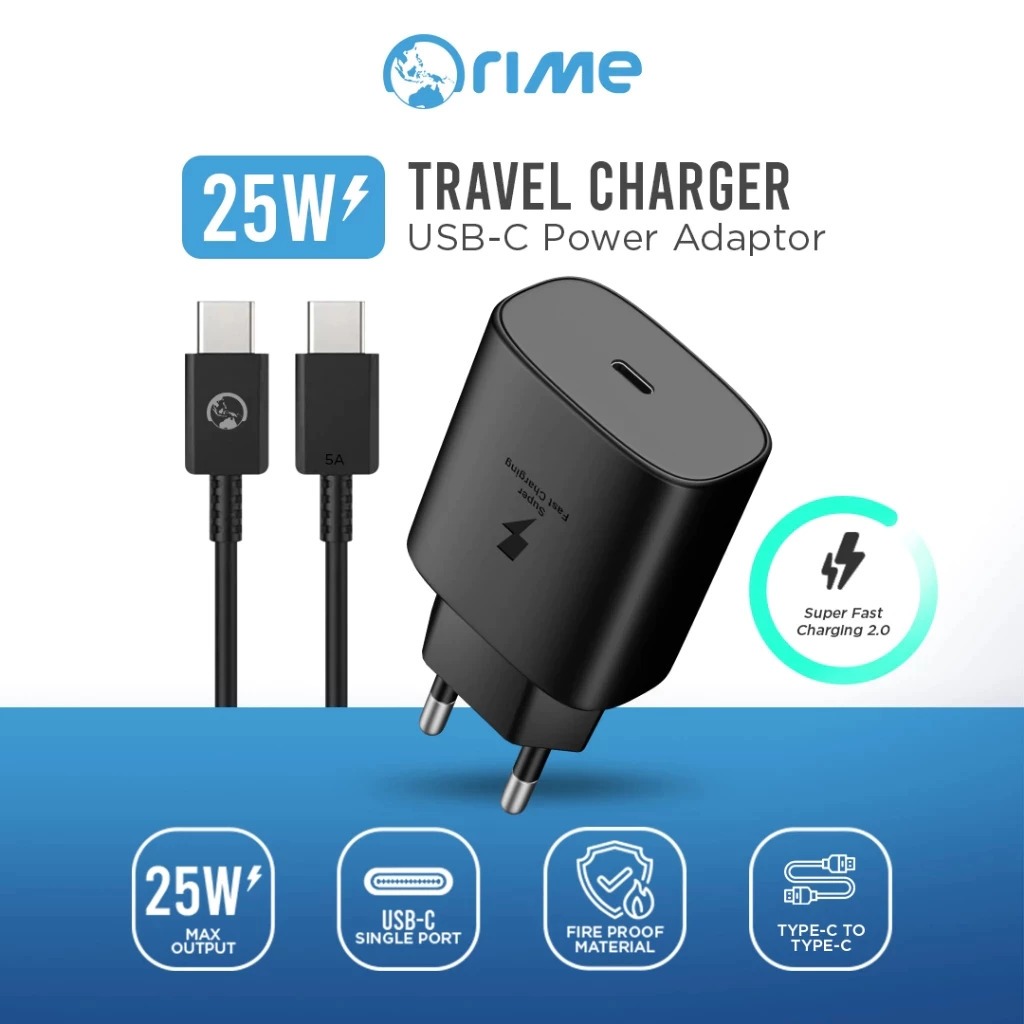 ORIME TA800 Charger Samsung Type-C+Kabel Type-C to Type-C Super Fast Charging 25W