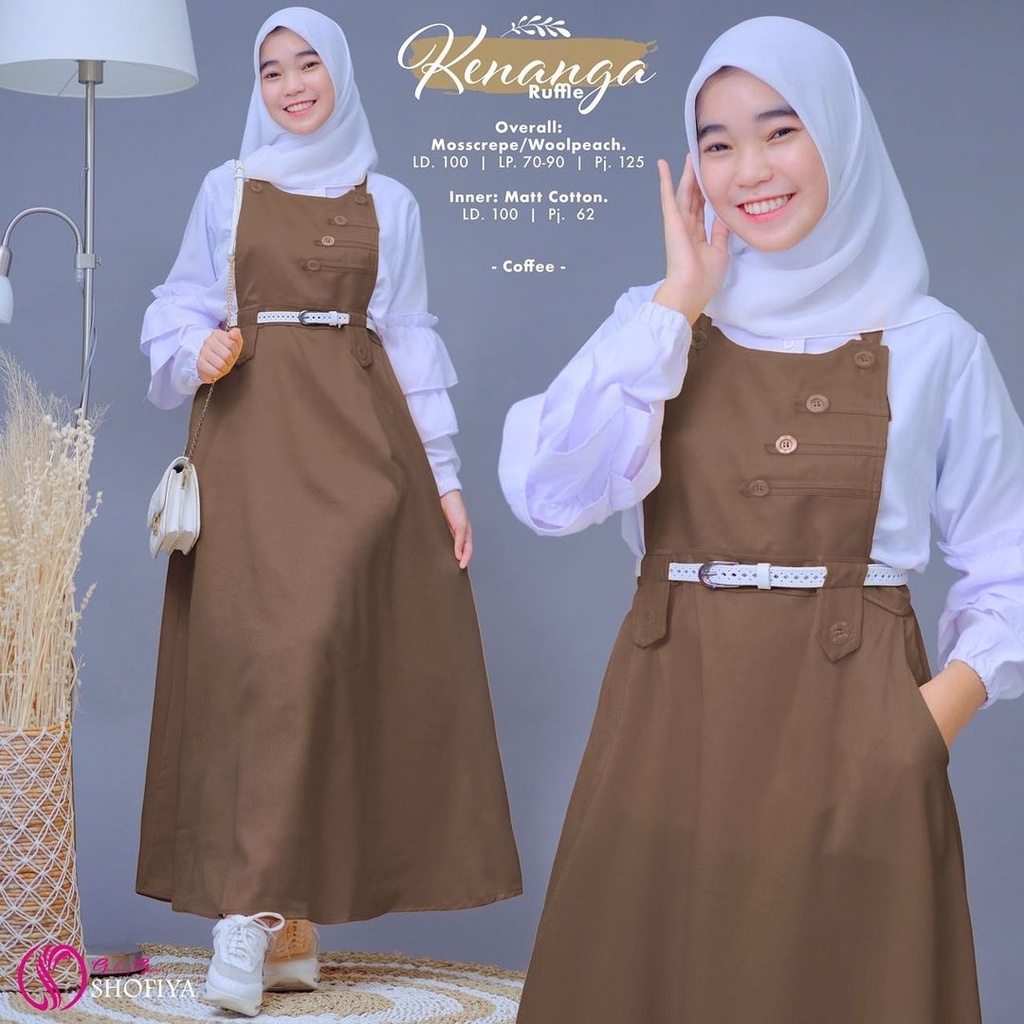 Overall set Kenanga kekinian / overall wanita terbaru / fashion muslim wanita / gamis wanita kekinia