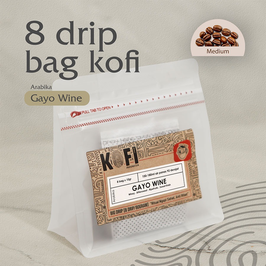 Kopi Drip Gayo Wine 100% Arabika – Single Origin Isi 8 Drip Bag, tanpa ampas