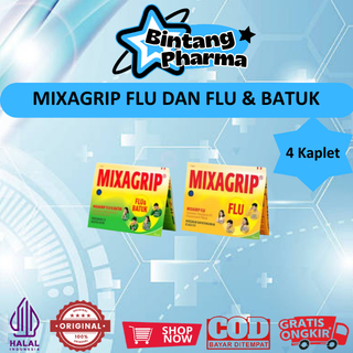 MIXAGRIP FLU DAN FLU & BATUK (1 STRIP ISI 4 KAPLET) - MEREDAKAN DEMAM, PILEK, BERSIN DAN BATUK