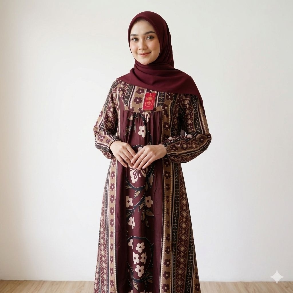 Gamis Oversize Maxy Etnik Tribal Rayon Premium – Dress Muslimah Longgar Motif Geometris