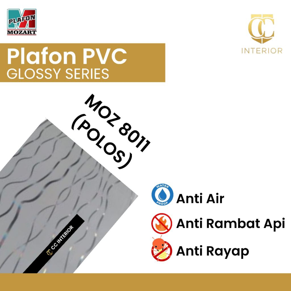 Mozart Plafon Pvc Perlembar tebal 8 MM Panjang 4 & 6 Meter - Moz 8011 Polos
