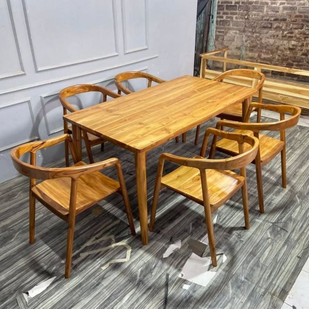 set meja makan 6kursi kursi jati seli