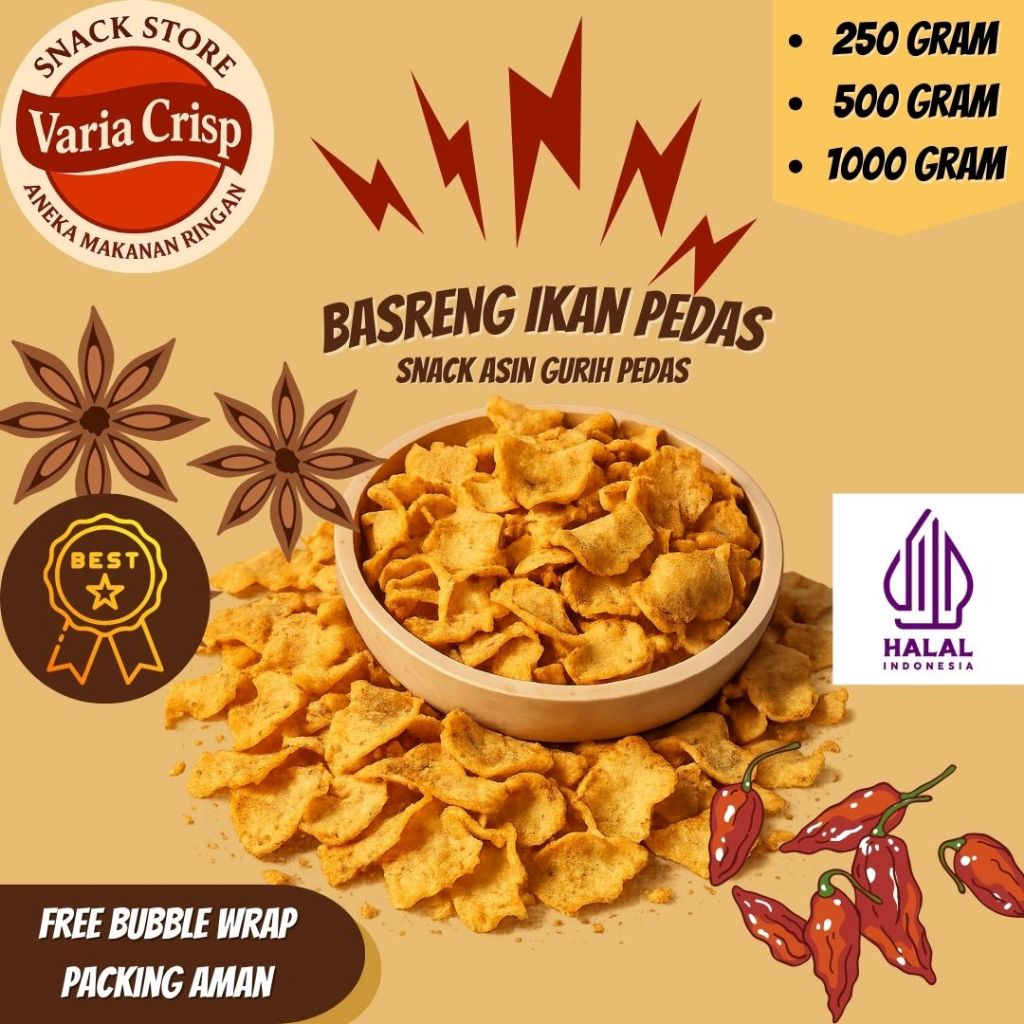 Basreng Pedas Super Ikan Tongkol 1kg Bakso Goreng Krispi Renyah Gurih Snack Camilan Makanan Ringan K