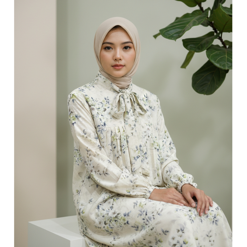 Nosheen.id midi dress floral premium katun baby doby tekstur premium