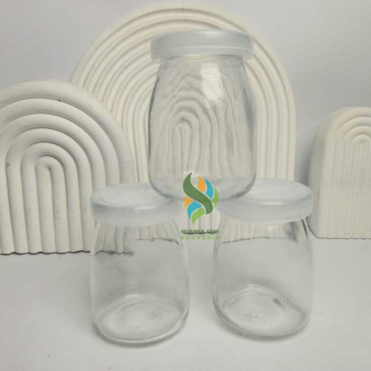 Botol Puding Kaca Tutup Jar Puding Kaca Bening Botol Yogurt Kaca Tutup Silicone Plastik Souvenir