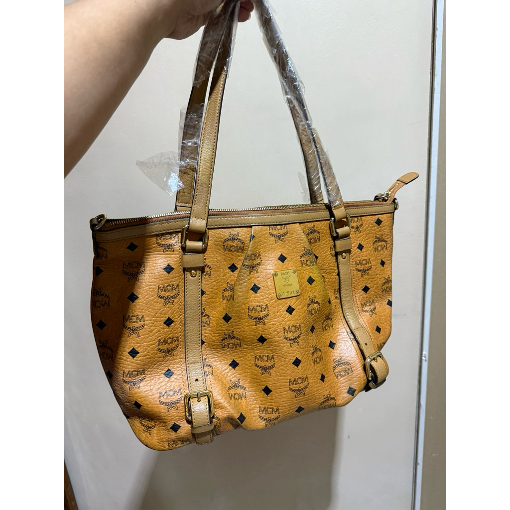 Tas Tote Nilon Grey White MCM Preloved