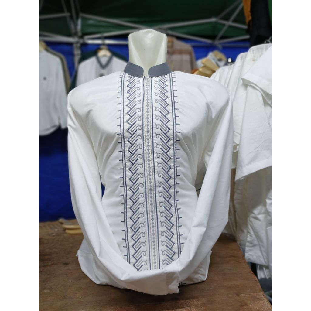 Baju koko pria dewasa putih bordir/ Super jumbo