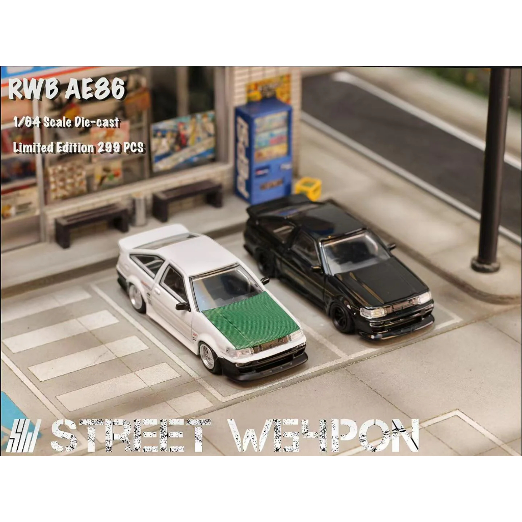 Street Warrior 1:64 RWB Widebody AE86 LEVIN Black Limited dan White Keiichi Tsuchiya