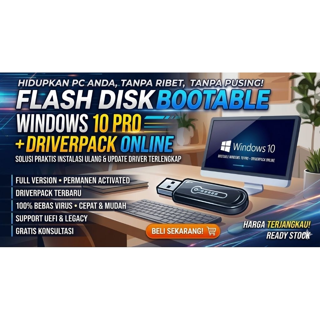 USB FLASHDISK BOOTABLE WINDOWS 10 PRO NEW UPDATE PLUS DRIVERPACK