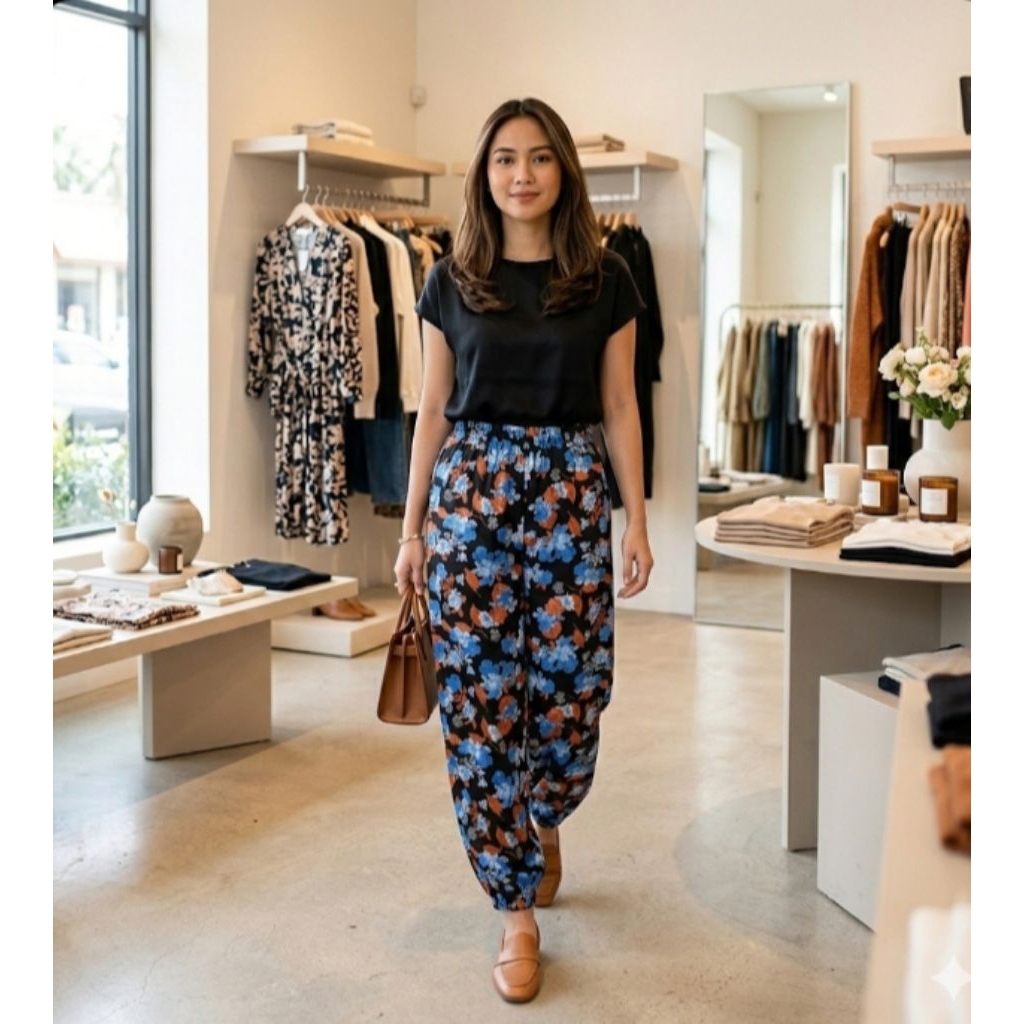 Celana Wanita Jumbo / Jogger Korean Style Big Size / Celana Panjang Wanita / Celana Kain Motif /Cela