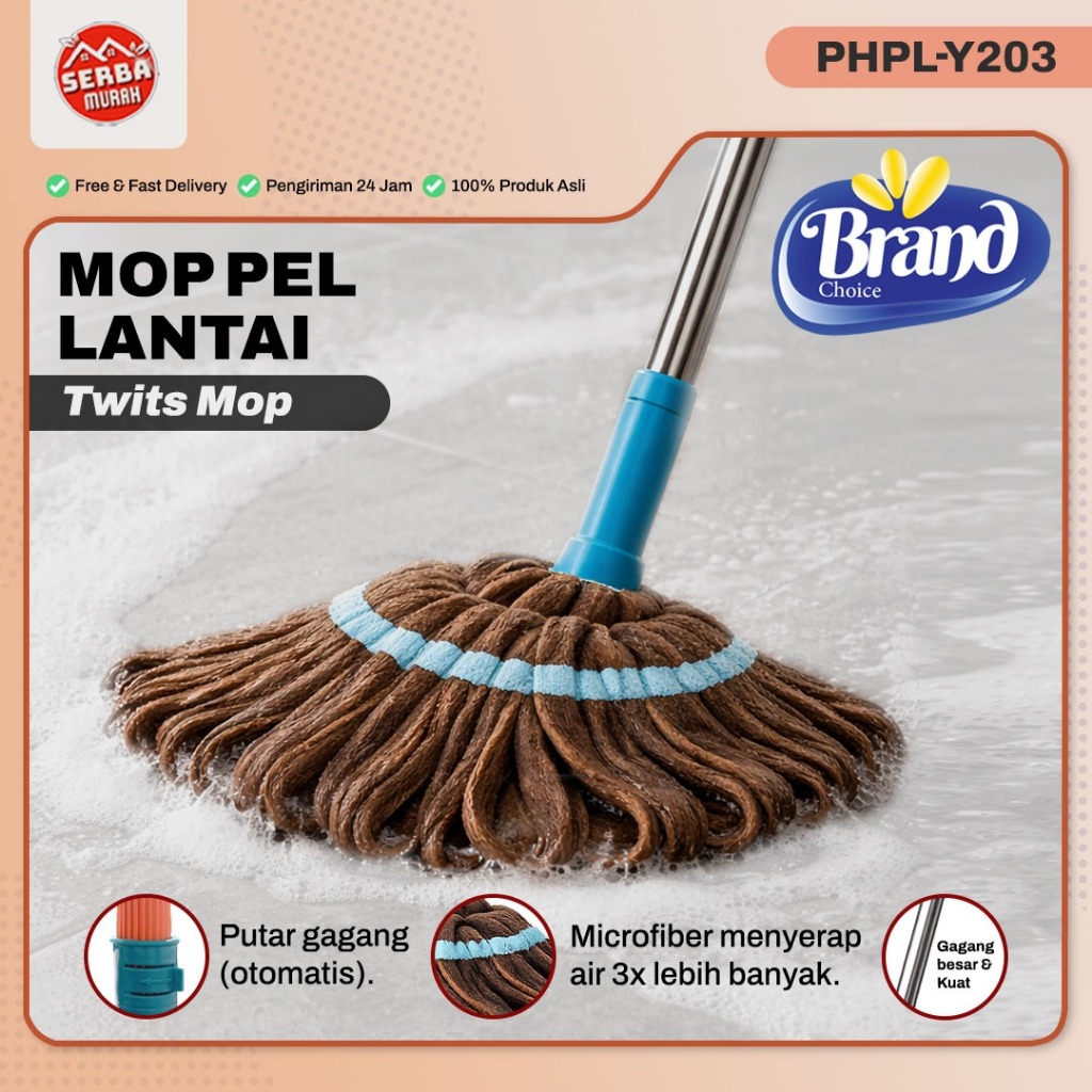 Mop Pel Lantai / Pel Putar Gagang Stainless Besar