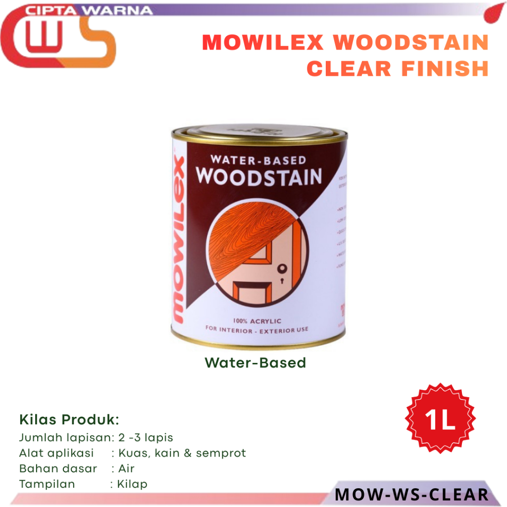 Mowilex Woodstain Clear Finish Cat Pelapis Kayu Gloss Matt 1 Liter - B5 CWS