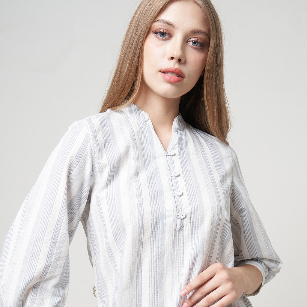 MCB Blouse Wanita Lengan 3/4 Rena Stripe Ice Blue Reguler Big Size M-XXXXL | 55.5104085