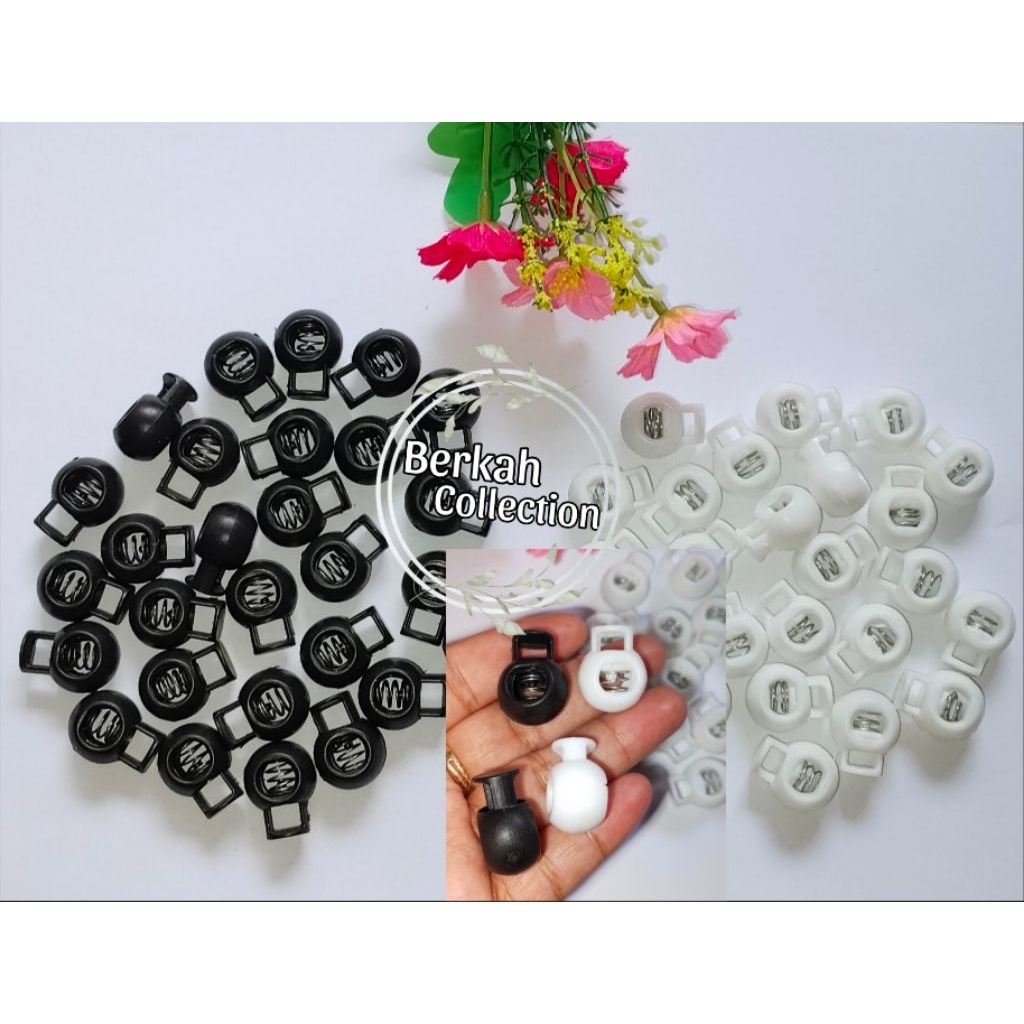 [Isi 100pcs]Stopper bulat hitam putih|stopper gentong|stopper ujung tali