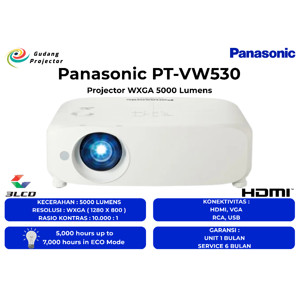 Proyektor Second Panasonic PT-VW530 HDMI 5000 Lumens Super Terang
