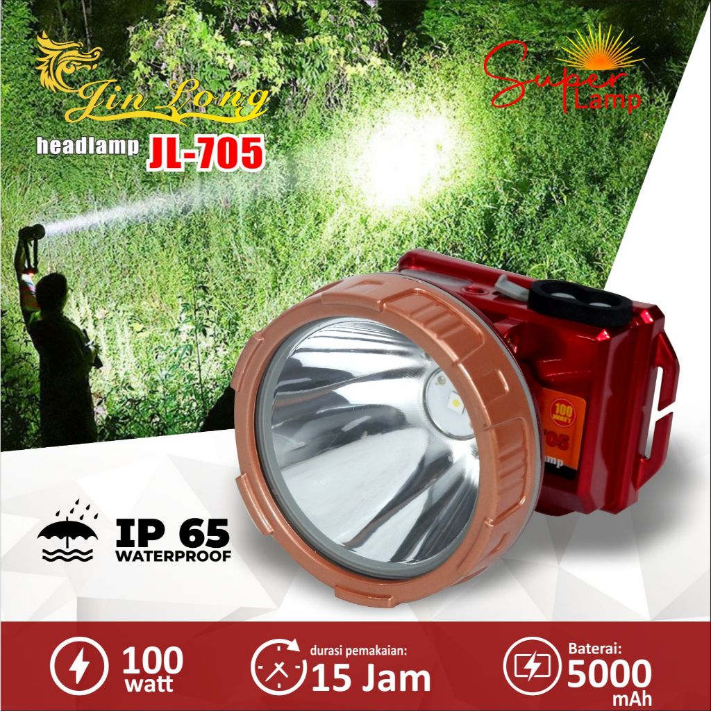 Senter Kepala LED Waterproof Jinlong JL 705 100 Watt Hemat baterai