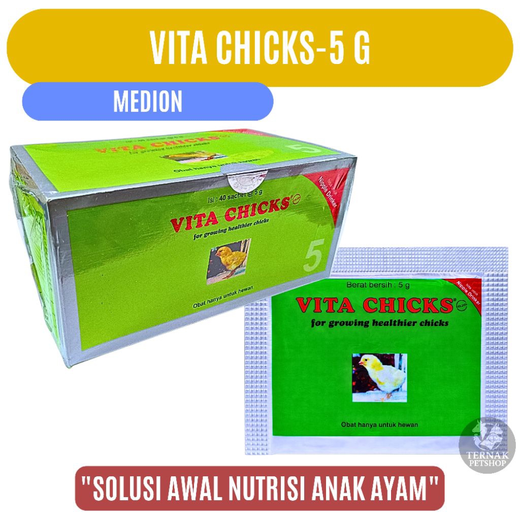 Vita Chicks 5 Gram (Isi 40 Sachet @5g) MEDION | Multivitamin Anti Stress DOC Ayam Bebek Burung Ungga