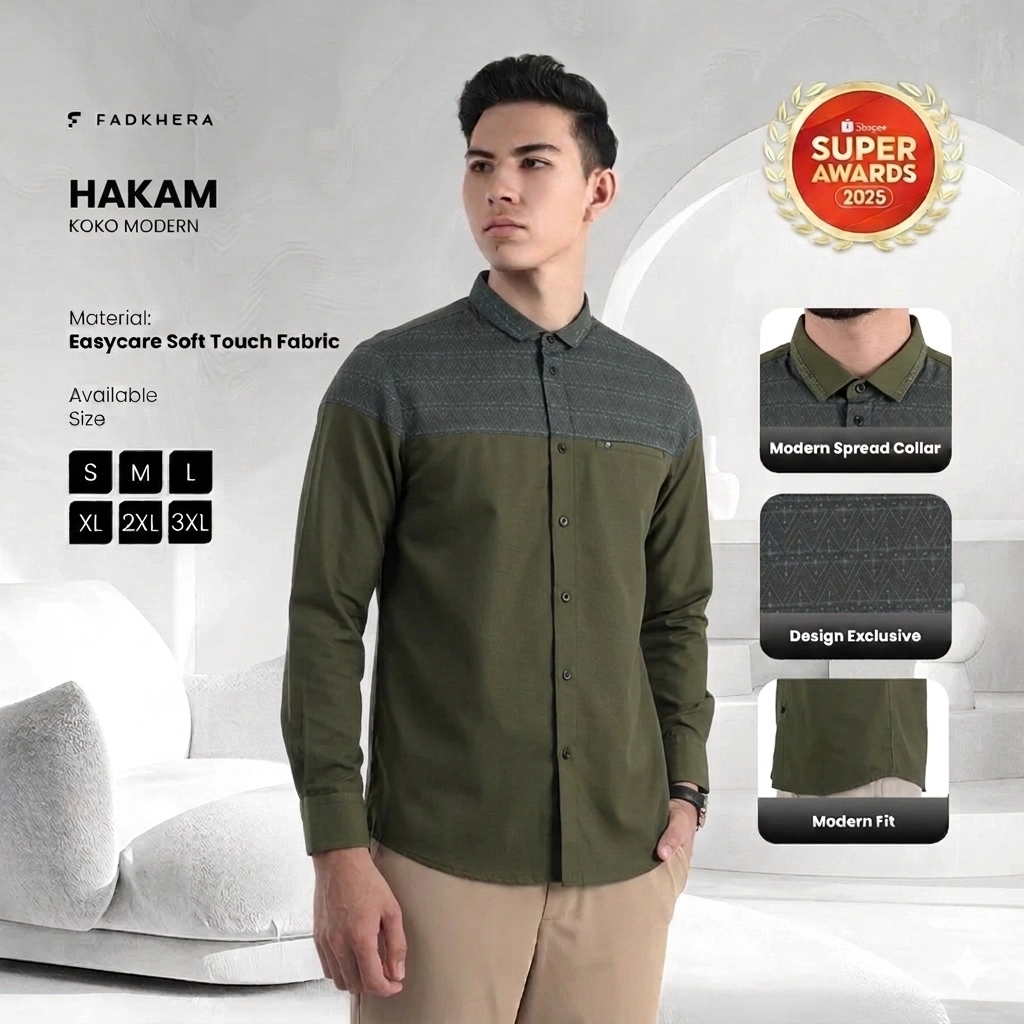 [Fadkhera Official] Hakam 100% Original Baju Koko Pria Hijau