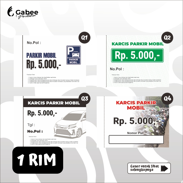 KARCIS PARKIR 1 RIM/ KARCIS PARKIR MOBIL / KARCIS PARKIR MOBIL