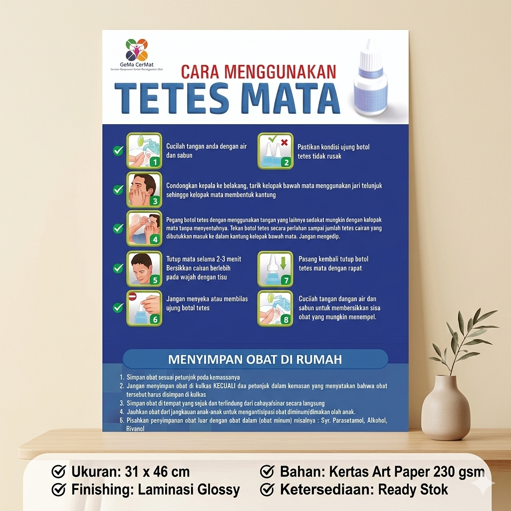 Poster Cara Menggunakan Tetes Mata - Farmasi - Pharmacy - Apotek - Kesehatan